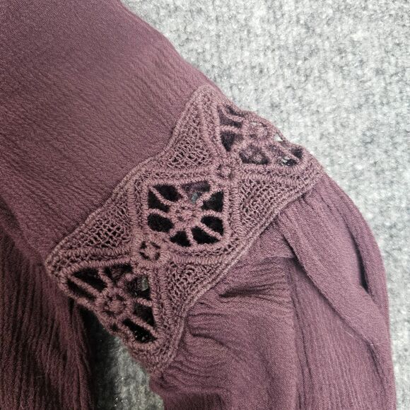 Knox Rose Womens Size M Peasant Bohemian Boho Blouse Top Front Tie Lace - Picture 3 of 11